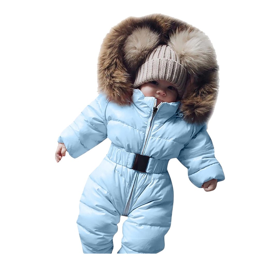 Hooded Coat Vest Baby Romper Outerwear Snowsuit Girls Coat Infant Jumpsuit Hooded Jacket Warm (Sky Blue, 0-3 Months)