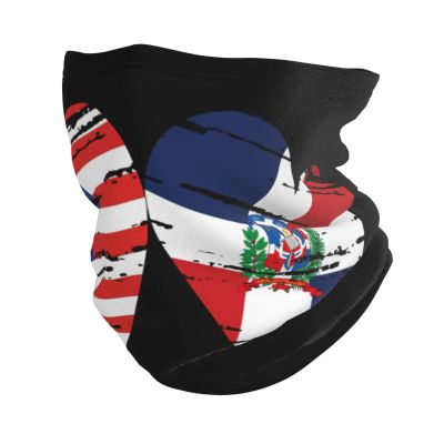 Usa Dominican Republic Flag Heart Dominican American Neck Gaiter Face Mask Bandana Uv Sun Protection Breathable Balaclava For Fishing/Motorcycle Unisex