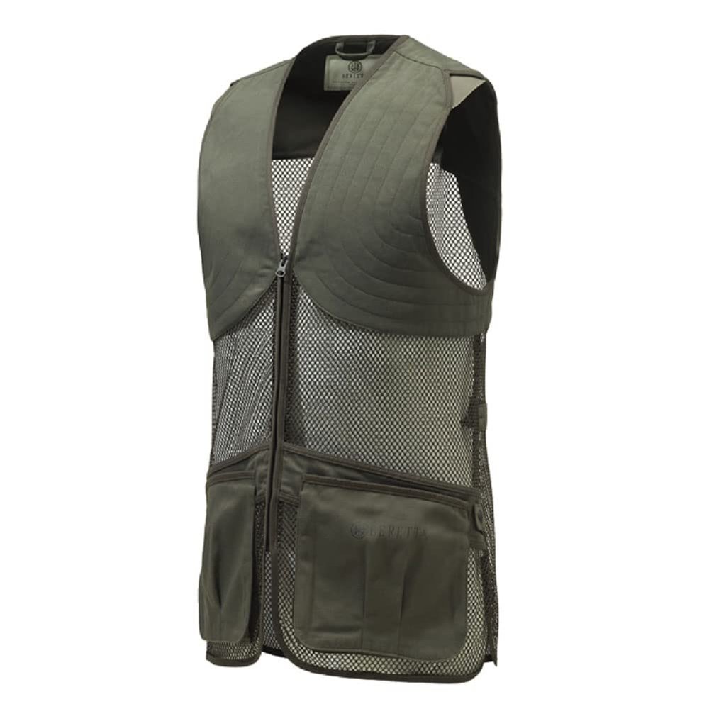 Beretta Unisex Full Mesh Shooting Vest - Breathable Lightweight Competition Vest with Cartridge Pockets & Comfortable Fit, Green Moss, X-Small
