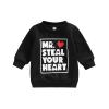 YINGISFITM Baby Girl Boy Valentines Day Outfit Toddler Crewneck Sweatshirt Long Sleeve Shirt Pullover Top Spring Clothes (Mr steal your heart black,12-18 Months) view 1