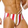 AIMPACT Mens Swim Briefs Bikini Swimwear Quick-Dry Men Surf Bathing Suits with Drawstring Sexy Swimsuit for Men (White Red Gold Stripe) view 3