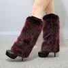 Altsuceser Plush Fuzzy Faux Fur Leg Warmers for Women, Long Boots Shoes Cuff Cover Knee-Length Hipster Warm Sock Wine Red 25cm view 2
