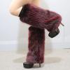 Altsuceser Plush Fuzzy Faux Fur Leg Warmers for Women, Long Boots Shoes Cuff Cover Knee-Length Hipster Warm Sock Wine Red 25cm view 3