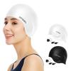 Silicone 3D Ear Protection Swim Cap - Latex-Free Non-Slip Waterproof for Long Hair/Thin Braids, Chlorine Resistant Tear-Resistant for Competitive Swimming, Comes with Ear Plugs & Nose Clip view 1