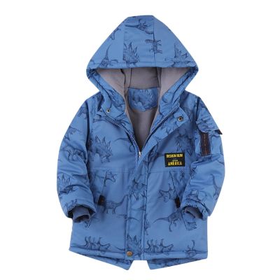 Boys Girls Winter Thicken Coat Cartoon Dinosaur Prints Hooded Jacket Toddler Windproof Girls Winter (Blue, 3-4 Years)