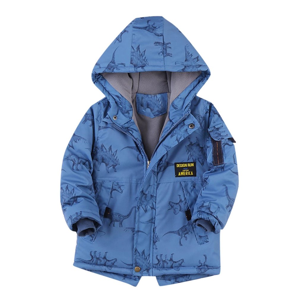 Boys Girls Winter Thicken Coat Cartoon Dinosaur Prints Hooded Jacket Toddler Windproof Girls Winter (Blue, 3-4 Years)
