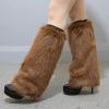 Altsuceser Plush Fuzzy Faux Fur Leg Warmers for Women, Long Boots Shoes Cuff Cover Knee-Length Hipster Warm Sock Brown 30cm view 2