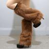 Altsuceser Plush Fuzzy Faux Fur Leg Warmers for Women, Long Boots Shoes Cuff Cover Knee-Length Hipster Warm Sock Brown 30cm view 3