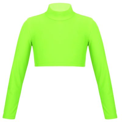 Hularka Kids Girls Basics Sportswear Mock Neck Ballet Dance Tank Crop Top Athletic Sports Gymnastics Activewear Fluorescent Green 14
