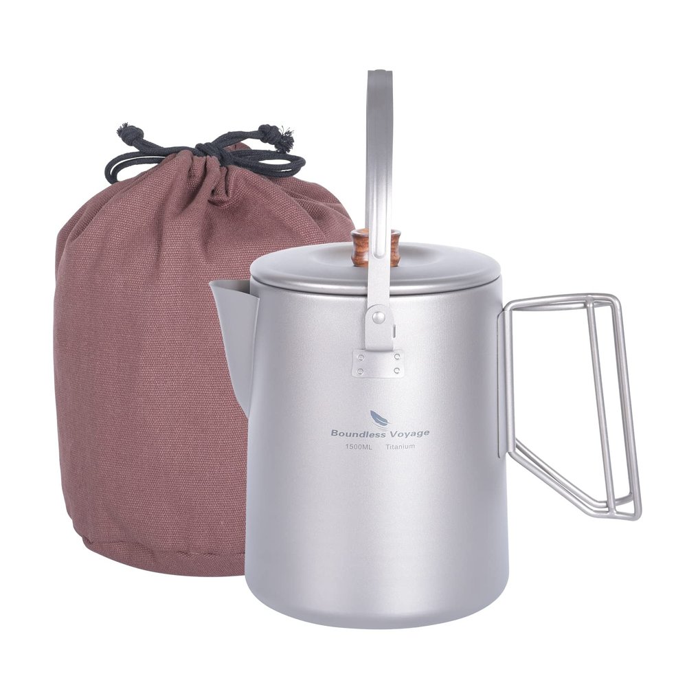 Boundless Voyage Titanium Camping Coffee Pot 1.5L Barista Kettle for Making Coffee Boiling Water Outdoor Traveling Campfire Stovetop Fast Brew