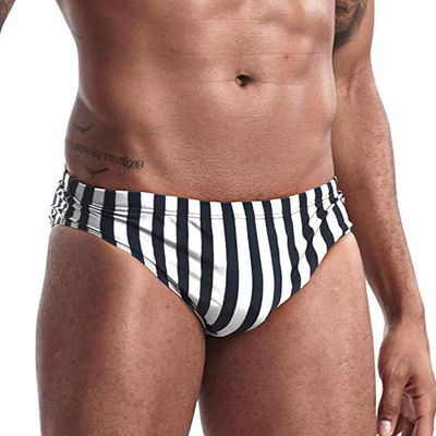 AIMPACT Mens Swim Briefs Sexy Swimsuit Bikini Swimwear Quick Dry Bathing Suit Men Stripe Swimming Birefs (Blackwhite M)