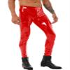 Hedmy Mens Wet Look Faux Leather Bulge Pouch Long Pants Leggings Muscle Tights Trousers Clubwear 3# Red 4X-Large view 2