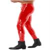 Hedmy Mens Wet Look Faux Leather Bulge Pouch Long Pants Leggings Muscle Tights Trousers Clubwear 3# Red 4X-Large view 4