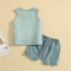 Infant Toddler Baby Boy Summer Clothes Short Sleeve Striped T-Shirt Top Solid Shorts Set 2Pcs Casual Shorts Outfit (Blue-Sleeveless, 6-12 Months) view 4