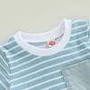 Infant Toddler Baby Boy Summer Clothes Short Sleeve Striped T-Shirt Top Solid Shorts Set 2Pcs Casual Shorts Outfit (Gray, 0-6 Months) view 4