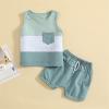 Infant Toddler Baby Boy Summer Clothes Short Sleeve Striped T-Shirt Top Solid Shorts Set 2Pcs Casual Shorts Outfit (Blue-Sleeveless, 3-4 Years) view 3