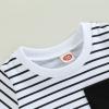 Infant Toddler Baby Boy Summer Clothes Short Sleeve Striped T-Shirt Top Solid Shorts Set 2Pcs Casual Shorts Outfit (Black, 18-24 Months) view 4