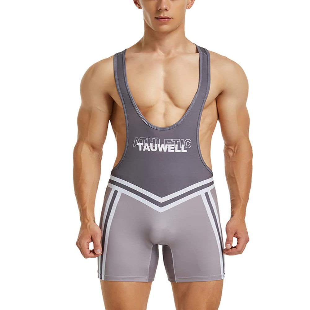 Gymskop Men's Wrestling Singlets Athletic Supporters Slim Fit Sport Bodysuit One Piece Sleeveless Active Wrestling Leotard Jumpsuits 04 Gray XL