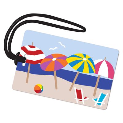 R. Nichols Beach Umbrellas Luggage Tag - Sturdy Waterproof Plastic Travel Labels for Baggage, Suitcases, Backpacks, and Diaper Bags, 2.5 Inch x 4 Inch Tag with Black Loop Attachments