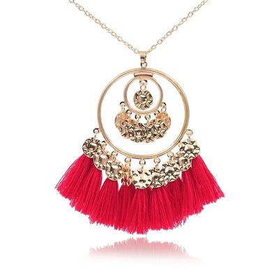 HXSCOO Collar Long Tassel Ethnic Pendant Necklace Coin Vintage Gold Color for Women Necklaces & Pendants 2020 Fashion Jewelry (Color : Red)