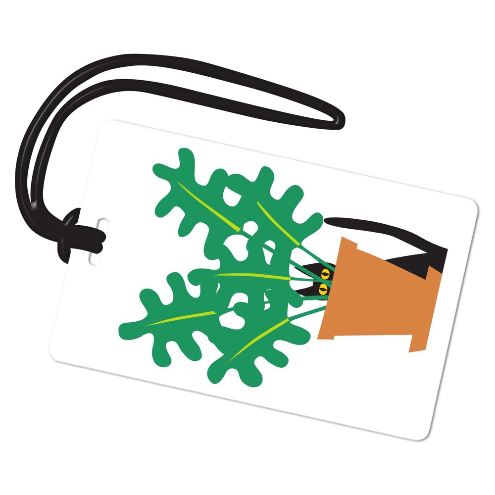 R. Nichols Cat in Plant Luggage Tag - Sturdy Waterproof Plastic Travel Labels for Baggage, Suitcases, Backpacks, and Diaper Bags, 2.5 Inch x 4 Inch Tag with Black Loop Attachments