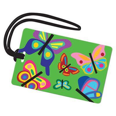 R. Nichols Butterflies Luggage Tag - Sturdy Waterproof Plastic Travel Labels for Baggage, Suitcases, Backpacks, and Diaper Bags, 2.5 Inch x 4 Inch Tag with Black Loop Attachments