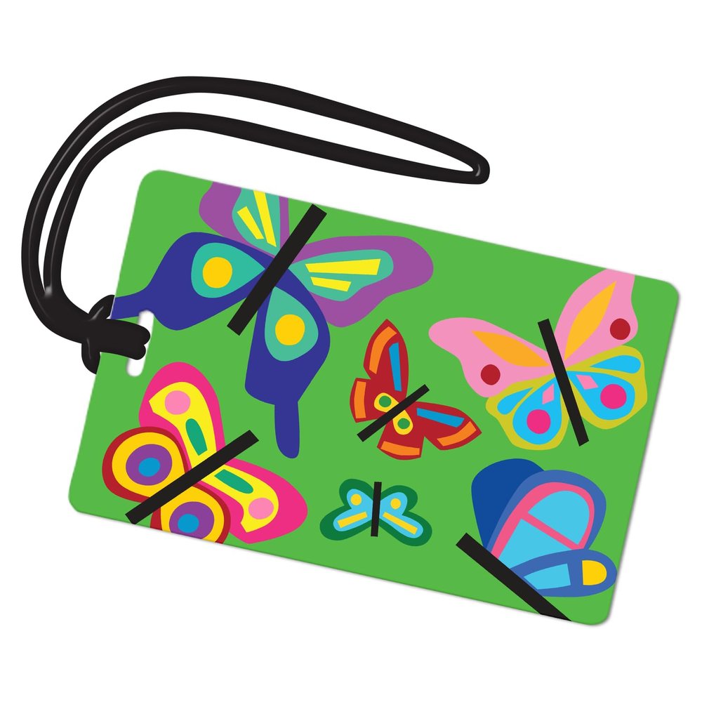 R. Nichols Butterflies Luggage Tag - Sturdy Waterproof Plastic Travel Labels for Baggage, Suitcases, Backpacks, and Diaper Bags, 2.5 Inch x 4 Inch Tag with Black Loop Attachments