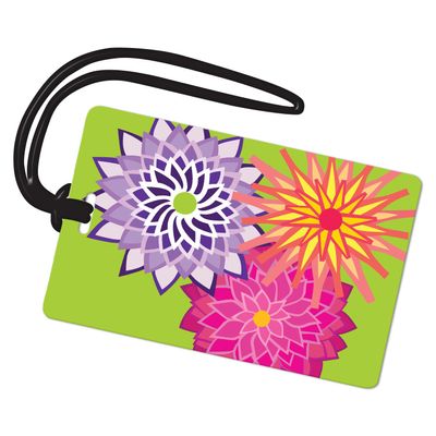 R. Nichols Dahlias Luggage Tag - Sturdy Waterproof Plastic Travel Labels for Baggage, Suitcases, Backpacks, and Diaper Bags, 2.5 Inch x 4 Inch Tag with Black Loop Attachments