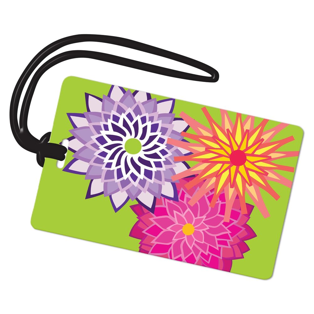 R. Nichols Dahlias Luggage Tag - Sturdy Waterproof Plastic Travel Labels for Baggage, Suitcases, Backpacks, and Diaper Bags, 2.5 Inch x 4 Inch Tag with Black Loop Attachments