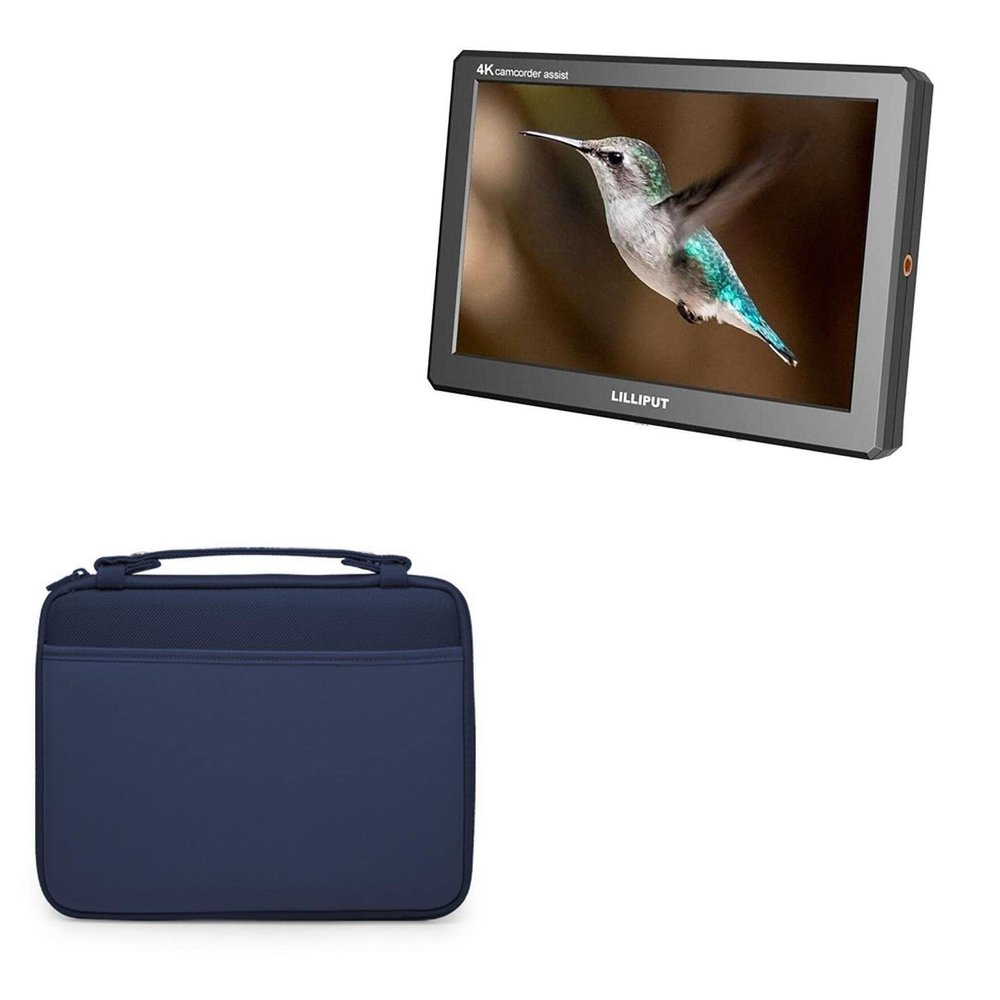 BoxWave Case Compatible with Lilliput A8 - Hard Shell Briefcase, Slim Messenger Bag Briefcase Cover Side Pockets - Navy