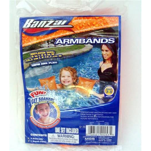 Banzai Kids Summertime Inflatable Swimming Arm Floaties Pool Floats
