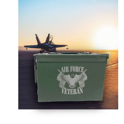 Ammo Can Man | Laser Engraved Air Force Veteran | Grade 1 Military Ammo Can | 30 Cal, 50 Cal or Fat 50 with Locking Kit Option (30 Cal - Engraved - Air Force Veteran)