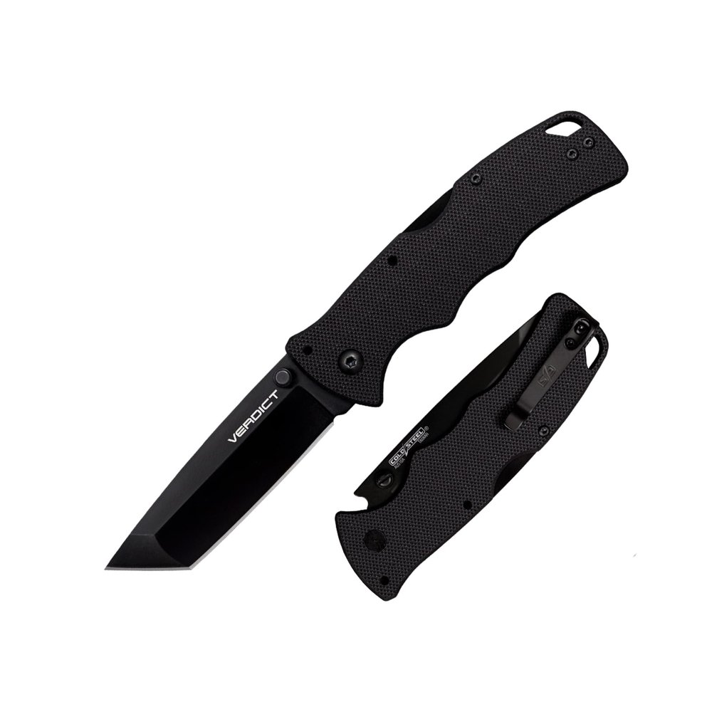 Cold Steel Verdict 3" AUS10A Tanto Point Blade 4.25" G-10 Black Handle Everyday Carry Tactical Folding Knife with Tri-Ad Lock