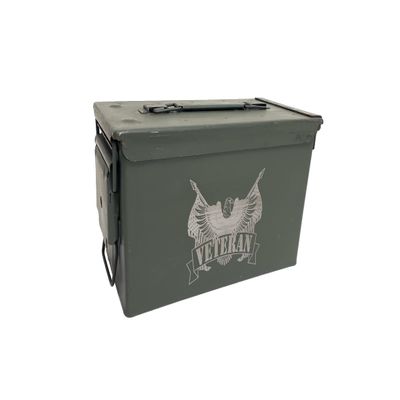 Ammo Can Man | Laser Engraved Veteran | Grade 1 Military Ammo Can | 30 Cal, 50 Cal or Fat 50 with Locking Kit Option (30 Cal - Engraved - Veteran)