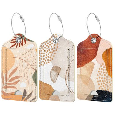 Rimilak 3 Pcs PU Leather Luggage Tags for Suitcase, Travel Cruise Luggage Tag with Privacy Flap, Name ID Label and Metal Loop for Women Men Baggage Handbag School Bag Backpack, Modern Abstract Art
