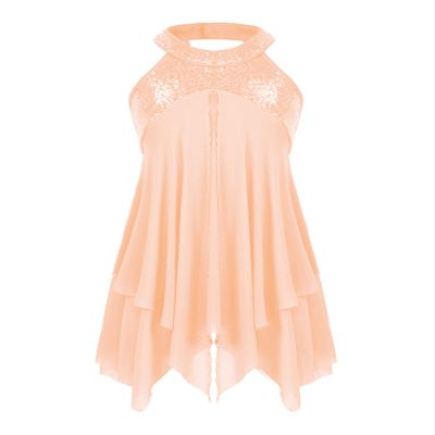 Agoky Kids Girls Halter Sequins Criss Cross Back Lyrical Ballet Dance Dress Skating Leotard Dress Modern Ballroom Dancewear Coral Pink 6