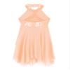 Agoky Kids Girls Halter Sequins Criss Cross Back Lyrical Ballet Dance Dress Skating Leotard Dress Modern Ballroom Dancewear Coral Pink 6 view 4