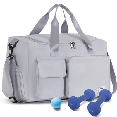 FIORETTO Women's Gym Duffle Bag with Shoes Compartment, 37L Capacity, Ideal for Travel, Gym, Sports, Duffel, Weekender, Grey