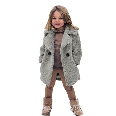 Toddler Kid Baby Girls Wool Coats Button Pocket Long Winter Coat Fall Winter Outwear Clothes 1-6 Years (Grey, 2-3 Years)