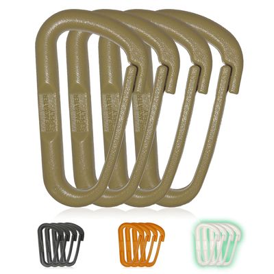 Breakwater Supply Hingeless Carabiner Hooks 4 Pack, Small 2-inch Gear Attachment Clips for Backpack, Keys, Keychain, Water Bottle, MOLLE, Ultralight, Tactical, D-Ring, Non-Corrosive, D-Shape (Tan)