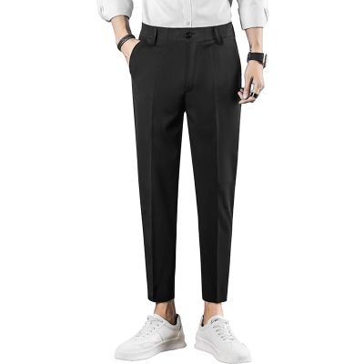 DGHM-JLMY Men Summer Micro-Elastic Suit Pant Slim Fit Dress Tapered Zipper Pocket Pant Stretch Hiking Lightweight Golf Pant (Black,28)