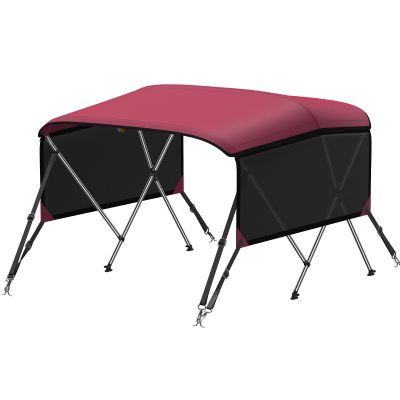 KAKIT Bimini Tops with Mesh Sidewalls Support Poles for Boats Marine Grade Canvas Top Includes 2 Straps Storage Boot 1 Inch Aluminum Frame(3 Bow 6'L x 46" H x 67"-72" W,Burgundy)