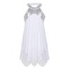 Agoky Kids Girls Halter Sequins Criss Cross Back Lyrical Ballet Dance Dress Skating Leotard Dress Modern Ballroom Dancewear White 16 view 1
