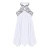 Agoky Kids Girls Halter Sequins Criss Cross Back Lyrical Ballet Dance Dress Skating Leotard Dress Modern Ballroom Dancewear White 16 view 4