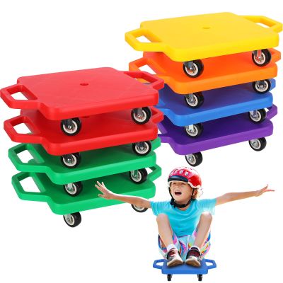 Jerify 8 Pieces Sports Scooter Board Sitting Scooter Board for Kids Plastic Floor with Non-Marring Plastic Casters, Physical Education for Home School Play Equipment(Cute Color)