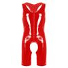 Oyolan Men's Wet Look Patent Leather Sleeveless Zipper Front Bodysuit Hollow Out Crotch Teddy Leotard Red XX-Large view 1
