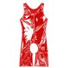 Oyolan Men's Wet Look Patent Leather Sleeveless Zipper Front Bodysuit Hollow Out Crotch Teddy Leotard Red XX-Large view 3
