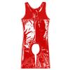 Oyolan Men's Wet Look Patent Leather Sleeveless Zipper Front Bodysuit Hollow Out Crotch Teddy Leotard Red XX-Large view 4
