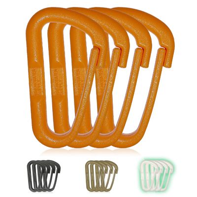 Breakwater Supply Hingeless Carabiner Hooks 4 Pack, Small 2-inch Gear Attachment Clips for Backpack, Keys, Keychain, Water Bottle, MOLLE, Ultralight, Tactical, D-Ring, Non-Corrosive, D-Shape (Orange)