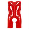 Jhaoyu Men's Faux Leather One Piece Bodysuit Sleeveless Front Zipper Leotard Boxer Shorts Jumpsuit Romper Red 3X-Large view 1